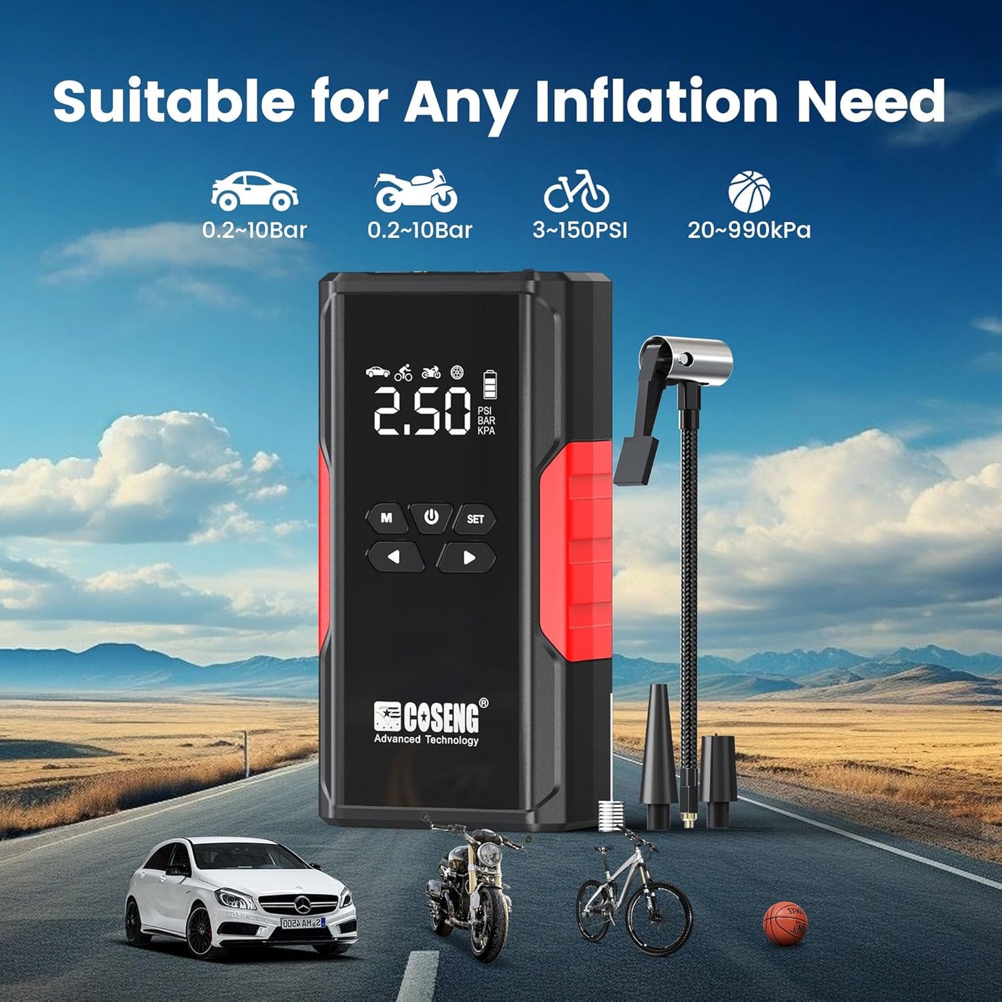 J26 Portable Car Jump Starter with Air Compressor, 3500A 12V Car Battery Booster (All Gas & up to 6.0L Diesel Engines), 150PSI Tire Inflator, Smart Jumper Cables, 3-Mode Emergency Flashlight