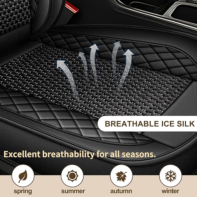 TTX LIGHTING for Chevy Trailblazer 2021-2026 Car Seat Covers, Breathable Ice Silk & Leather Seat Protector, Cool & Anti-Sweat for Long Driving, Airbag Compatible, 2 Front Seats (Black)