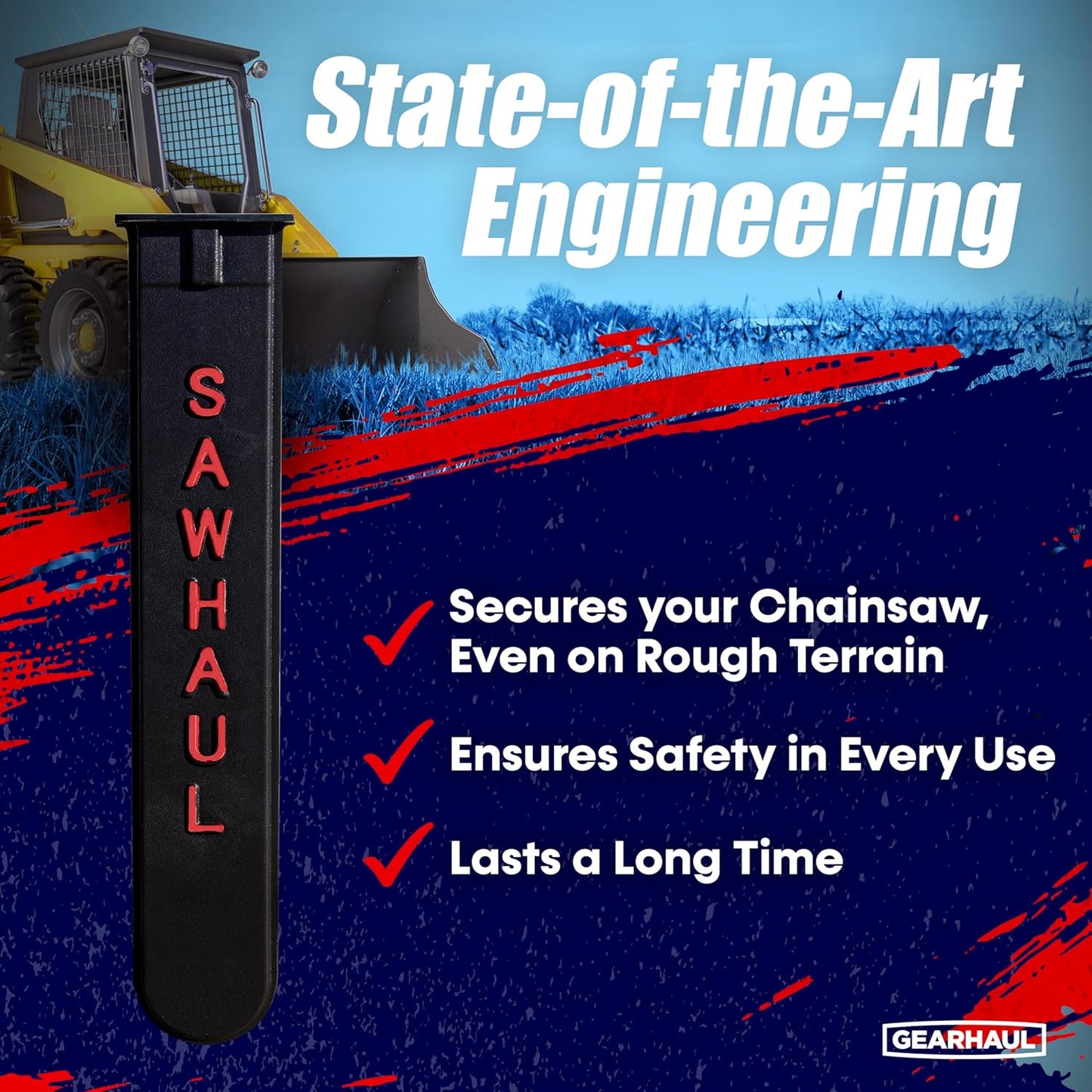 SawHaul Universal Tractor Chainsaw Holder - Made in Kansas USA - Fixed Mount Chainsaw Carrier (28" Red) Compatible w/All Brands