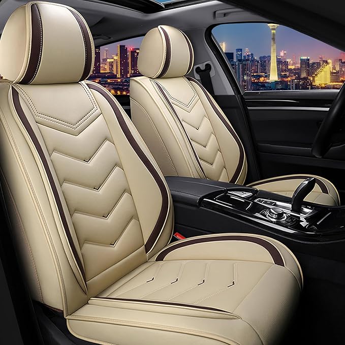 CTDS Car Seat Covers for Chevy Trax 2015-2026, Stylish Sport Seat Cover, Premium Nappa Leather Car Seat Cover. Automobile Seat Covers Sets.(Standard 2 Seats/Beige)
