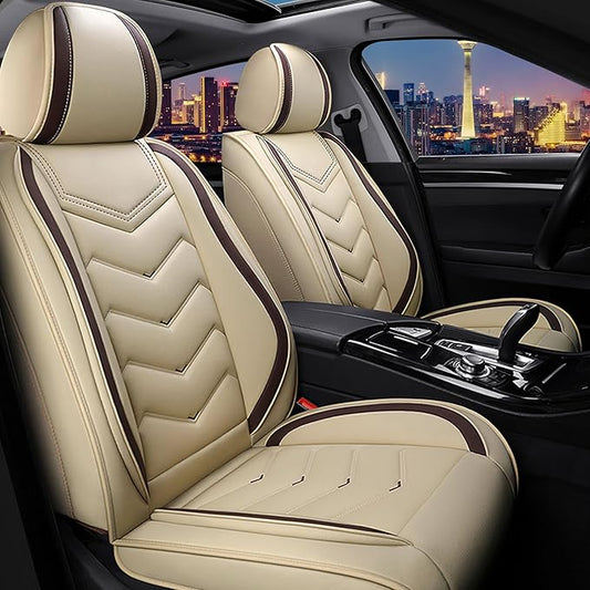 CTDS Car Seat Covers for Chevy Trax 2015-2026, Stylish Sport Seat Cover, Premium Nappa Leather Car Seat Cover. Automobile Seat Covers Sets.(Standard 2 Seats/Beige)