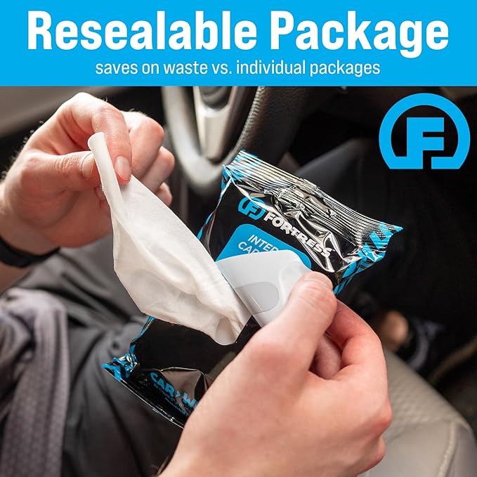 Fortress Car Interior Wipes (25 ct, Pack of 4) for Car Interior Cleaning, Dashboard, Seats, Detailing, and Steering Wheel [Travel Size] Skin-Safe Car Interior Cleaner Supplies