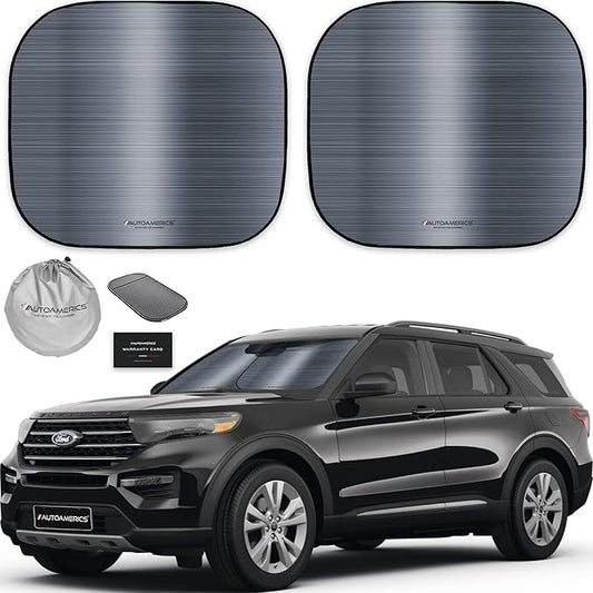 Autoamerics 2-Piece Windshield Sun Shade - Metallic Gray Foldable Car Front Window Sunshade for Most Cars SUV Truck Heat Blocker Visor Protector Blocks Max UV Rays and Keeps Your Vehicle Cool - Medium
