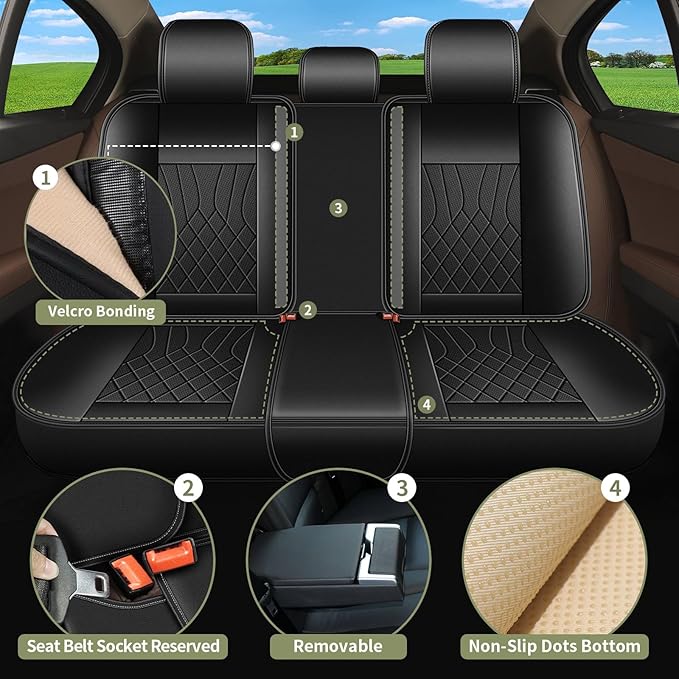 Full Set Car Seat Covers for Toyota Corolla 2000-2019: Breathable Perforated Leather Seat Cover (Black)