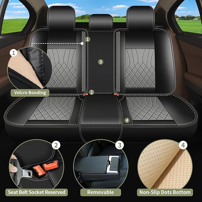 Car Seat Covers for Subaru Crosstrek 2016-2024 2025 2026: Full Set 5 Seats Breathable Perforated Faux Leather Automotive Seat Cover (Black&Grey)
