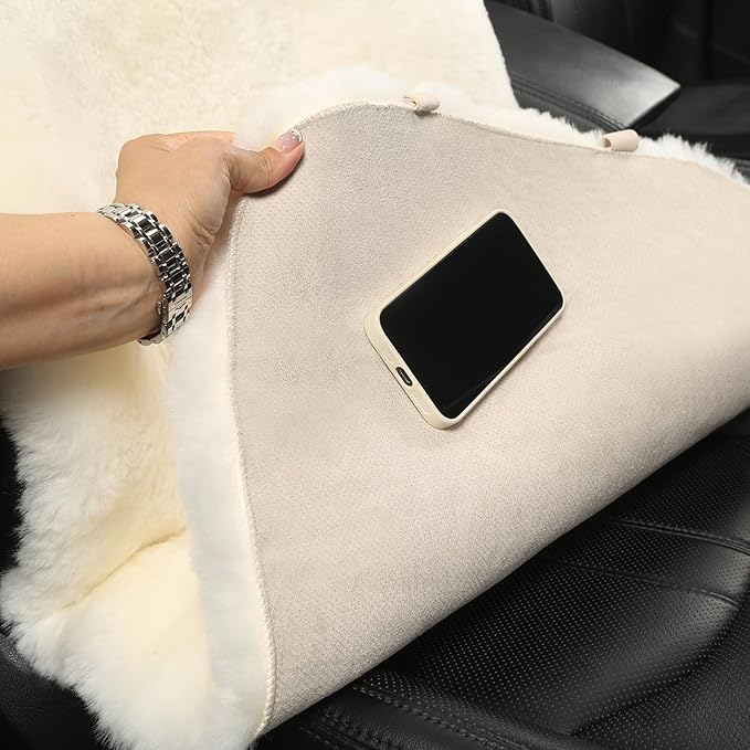 Natural Fur Sheepskin Universal car seat Covers for seat Cushion Auto Accessories (Inky Black, Universal Fit Pack of 2)