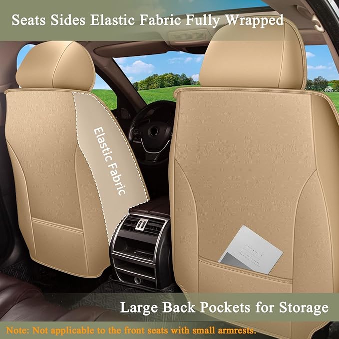 Breathable Car Seat Covers for Subaru Impreza 2025 2024 2023 2022 2021 2020 2019 2018 2017 2016 2015 2014 2013 2012, Perforated Leather Full Set 5 Seats, for Subaru Impreza Accessories (Beige&Brown)