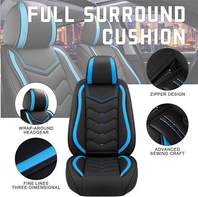 CTDS Car Seat Covers for Chevy Trax 2015-2026, Stylish Sport Seat Cover, Premium Nappa Leather Car Seat Cover. Automobile Seat Covers Sets.(Standard 2 Seats/Black Blue)