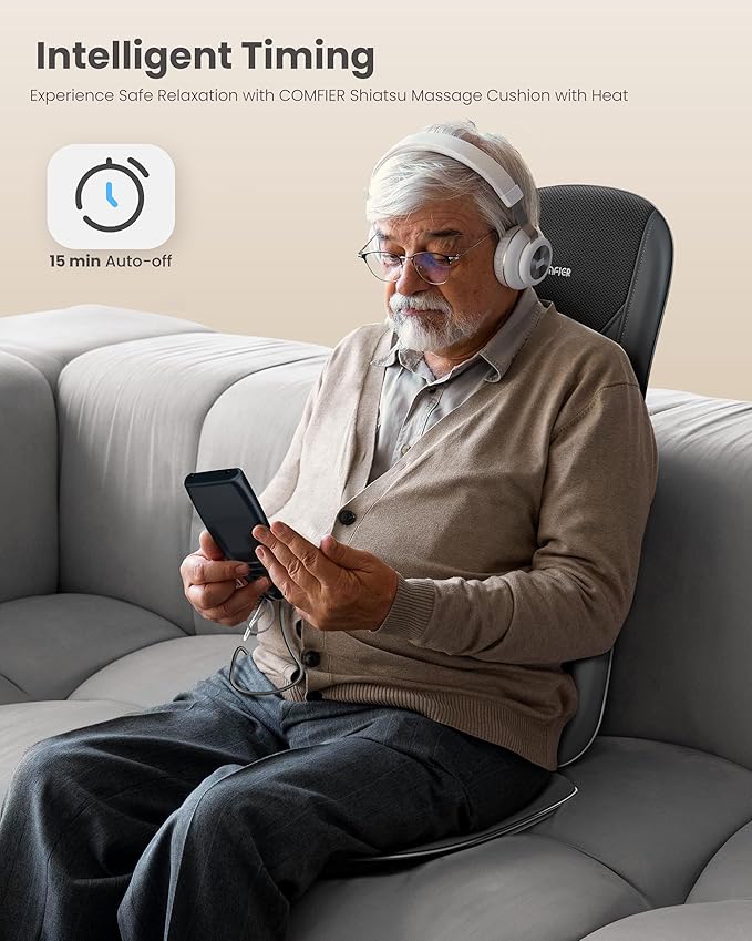 COMFIER Back Massager with Heat,Full Back Massager for Chair with 2 Shiatsu Speeds,Heated Chair Massage Pad with Spot,Massage Seat Pad for Home Office use,Gifts for Women Men Mom Dad