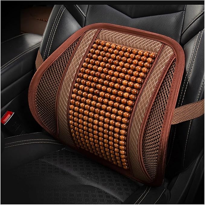 Car Seat Chair Back Cushion for Tesla Model 3 EV Sedan 2025, Wooden Beads Ventilate Mesh Lumbar Brace Strong Durable Relieve Fatigue Summer Interior Accessories,A-Waist Cushion