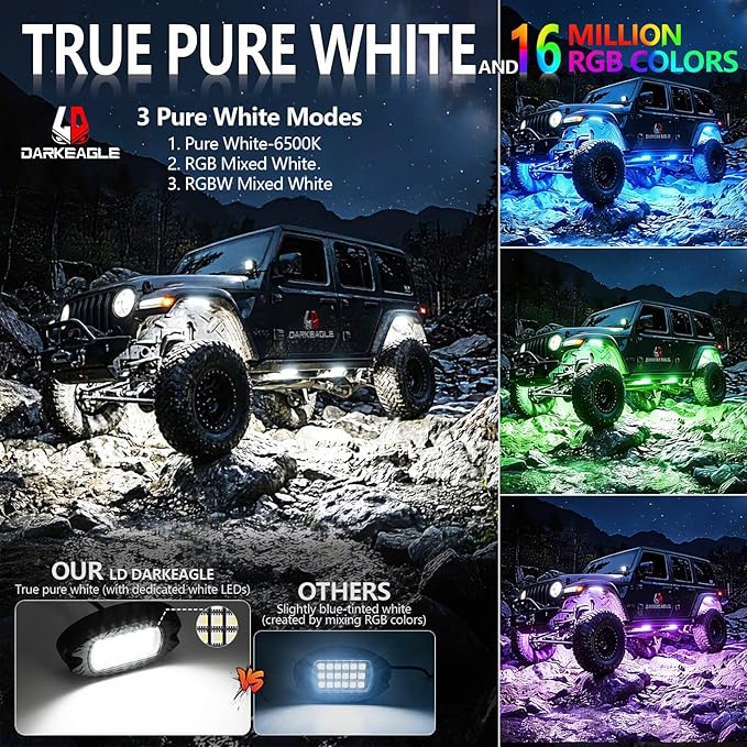 12Pods Heavy Duty Aluminum RGBW LED Rock Lights Kit for Trucks Pickup Jeep UTV ATV SXS Off-Road, APP/RF Remote, Plug and Play&Pre Wired IP67 Waterproof Multicolor Dual Zone 12V Underglow Accent Lights