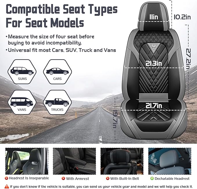 Truck Seat Covers for Ford Bronco 2021-2026, Waterproof Premium Leather Full Coverage Car Seat Cover, Muscle Sport Style Auto Interior Seat Cover Sets (Full Set/Gray Black)