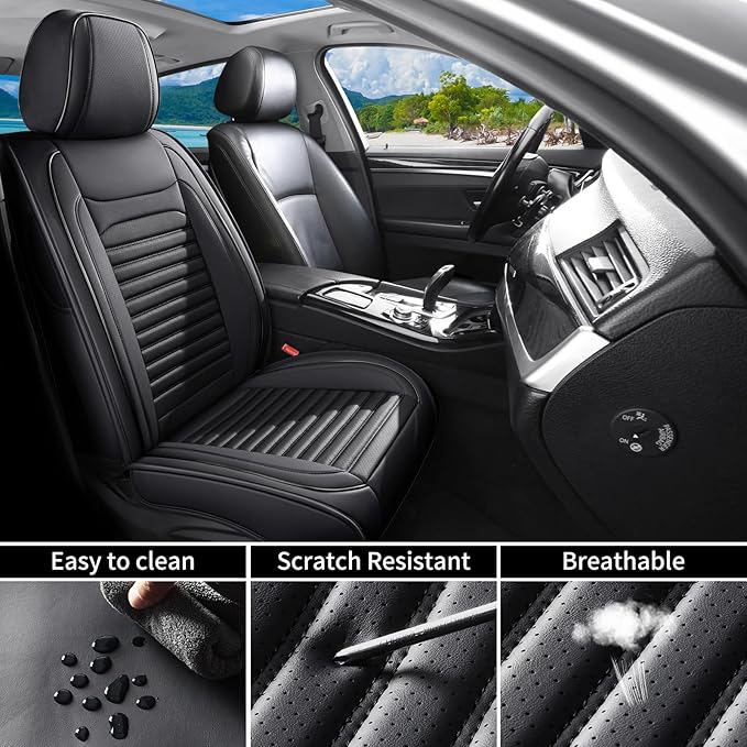 Front Seat Covers Fit for Toyota Avalon 2001-2022, Car Seat Covers Front Seats, Breathable Faux Leather Automotive Seat Covers Front Pair Anti-Slip Seat Cover(Black, Front)