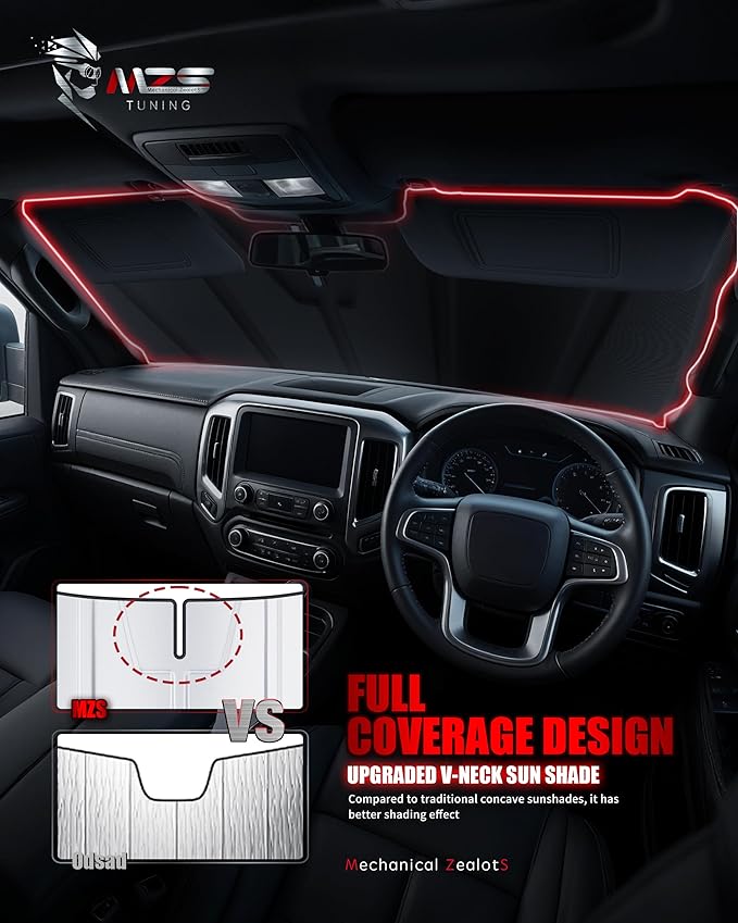 MZS Windshield Sun Shade Compatible with Santa Fe 2019-2023, Foldable Car Front Window Sunshade with Storage Pouch, SUV Sun Visor Shield Accessories for Interior Protector