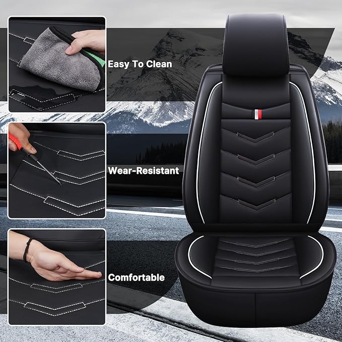 Car Seat Cover 2 Seats for Chevrolet Camaro 2000-2024, Durable Wear Resistant Waterproof Vehicle Cushion Cover, Breathable No Odor Premium Leather Vehicle Seat Covers.(Standard,Black White)