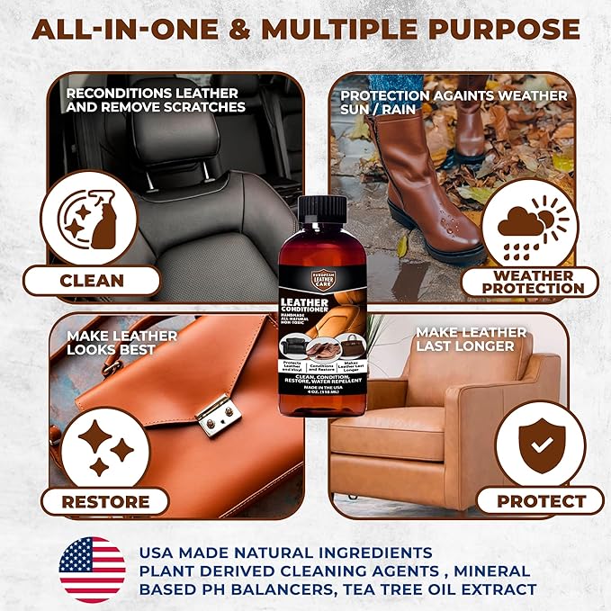European Leather Care Leather 16 oz Conditioner for Leather Couch, Furniture, Shoe, Leather Jacket, Purse, Boot Cleaner, Leather Conditioner Car Leather Cleaner Leather Repair Restorer All Natural USA