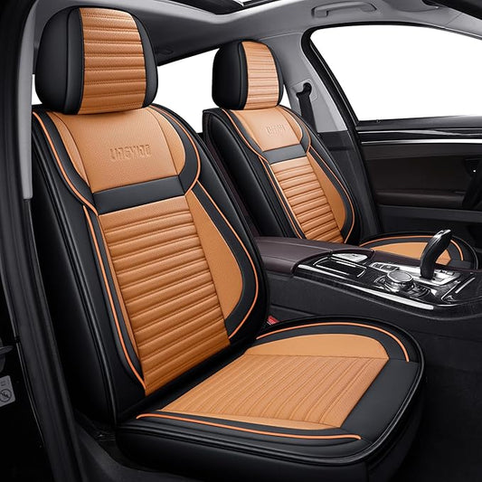 LINGVIDO Full Set Car Seat Covers, Faux Nappa Leather, Airbag Compatible and Waterproof Protectors for Sedans SUVs, Breathable Interior for Active Families, Pets, and Commuters (5 Seats, Black/Brown)