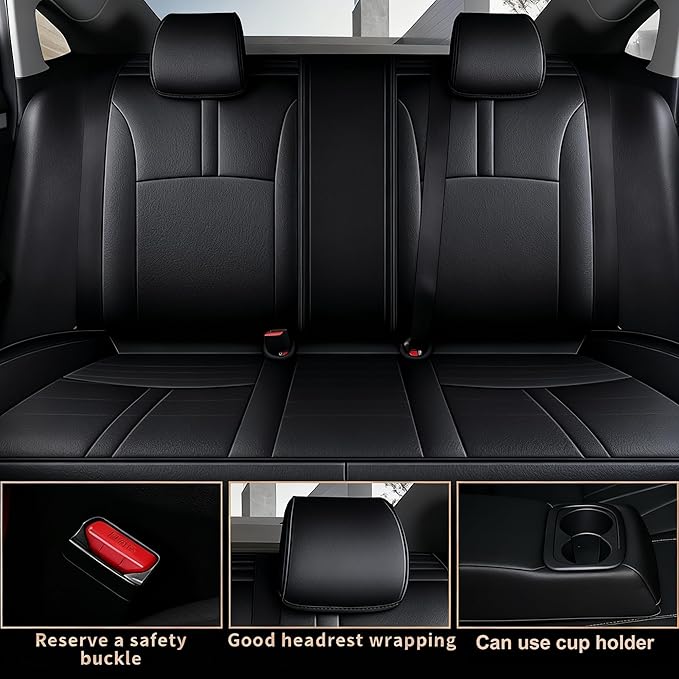 AOMSAZTO Custom Fit Seat Covers for Honda Civic Sedan EX-L,EX-T 2016-2021 Premium Comfort Faux Leather Car Seat Covers Black