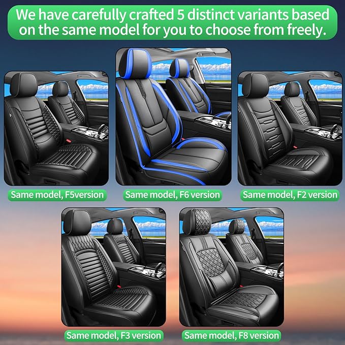 Fit Equus Car Seat Covers for Hyundai Equus 2011-2014 2015 -Upgraded Premium Waterproof & Breathable Leather,Airbag Compatible,All-Weather Seat Cushion Protector,2 Front/Black-Blue