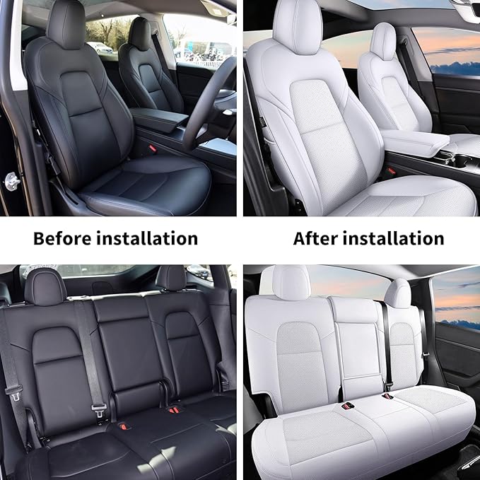 AOMSAZTO Car Seat Cover for Tesla Model Y 2020 2021 2022 - Full Set Customized White Seat Covers (with Armrest Cover)