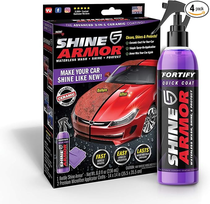 SHINE ARMOR Fortify Quick Coat High Performance Ceramic Coating, Car Wax Spray, Hydrophobic Top Coat Polish and Polymer Paint Sealant Protection for Vehicle Leather Seat, Tires, Bumpers, Rims Made in