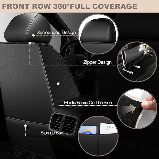 TTX LIGHTING for Chevy Trailblazer 2021-2026 Car Seat Covers, Breathable Ice Silk & Leather Seat Protector, Cool & Anti-Sweat for Long Driving, Airbag Compatible, 2 Front Seats (Black)