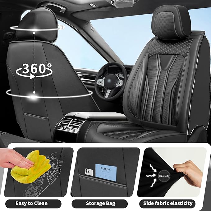 Fit Rogue Car Seat Covers Compatible with Nissan Rogue 2011-2025 2026 - Full Set Premium Leather， Waterproof Breathable， All-Weather Seat Cushion Protecto&Airbag Compatible （All Black