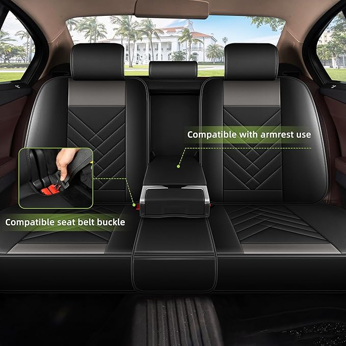 AOMSAZTO Car Seat Cover for Chevrolet Chevy Malibu 2009-2025 2026 Full Set, Leather Car Seat Protector Waterproof, Non Slip Car Seat Cushion, Interior Seat Covers Automotive Accessories - Black&Grey