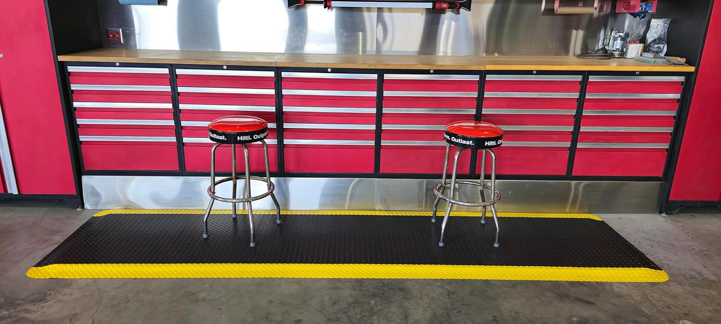 Rhino Mats, American Classic Diamond Anti-Fatigue Mats, Industrial Ergonomic Comfort Standing Mat for Work, Home, Garage, Office, Kitchen or Anywhere (Black/Yellow 9/16" Thick, 4 FT. x 25 FT.)