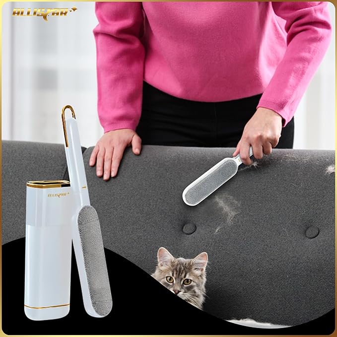 Lint Brush, Pet Hair Remover, Lint Remover for Clothes, Sofa, Carpets, Car Seats. Cat Hair Remover. Dog Hair Remover Laundry. Double-Sided. Reusable. Self-Cleaning Base. ALLISTAR (Snow Peak White)