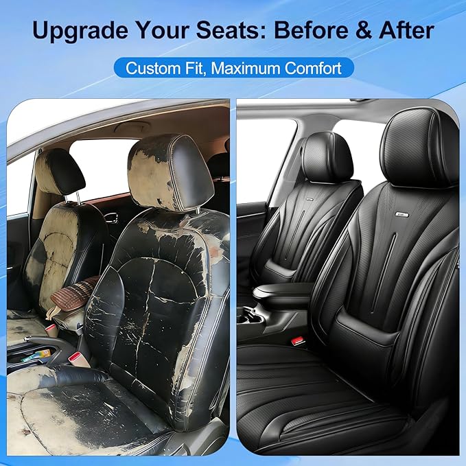 Fit Insight Car Seat Covers (Front Pair) for Select Honda Insight 2010-2022, Premium Full Coverage Leather, Airbag Compatible& Scratch-Resistant, Waterproof & All Weather Seat Protector, Black