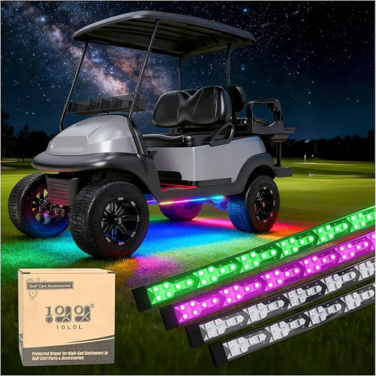 10L0L Golf Cart Underbody Light Kit, Underglow LED Strip for EZGO Club Car Yamaha, 24 Modes Multicolor RGB Music Sync Waterproof, Canopy Lights Optional (4 Pack(Underbody-Fishbone))