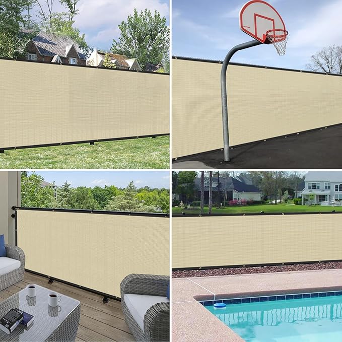 Windscreen4less Privacy Fence Screen Heavy Duty Windscreen Fencing Mesh Fabric Shade Net Cover with Brass Grommtes for Outdoor Wall Garden Yard Pool Deck, 8'x162' Beige