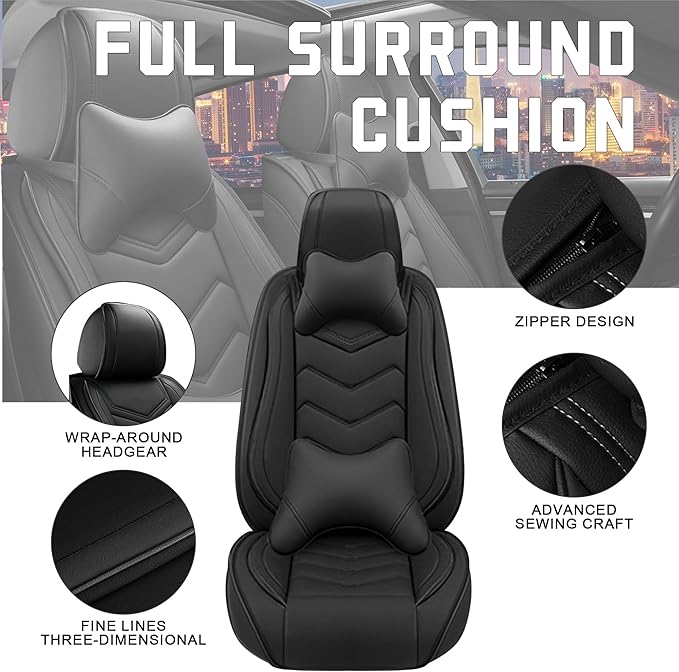 CTDS Car Seat Covers for Chevy Trax 2015-2026, Stylish Sport Seat Cover, Premium Nappa Leather Car Seat Cover. Automobile Seat Covers Sets.(Luxury 2 Seats/Pure Black)