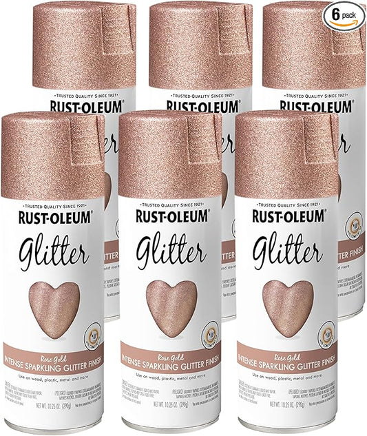 Rust-Oleum 344697-6PK Specialty Glitter Spray Paint, 10.25 Oz, Rose Gold, (Pack of 6)