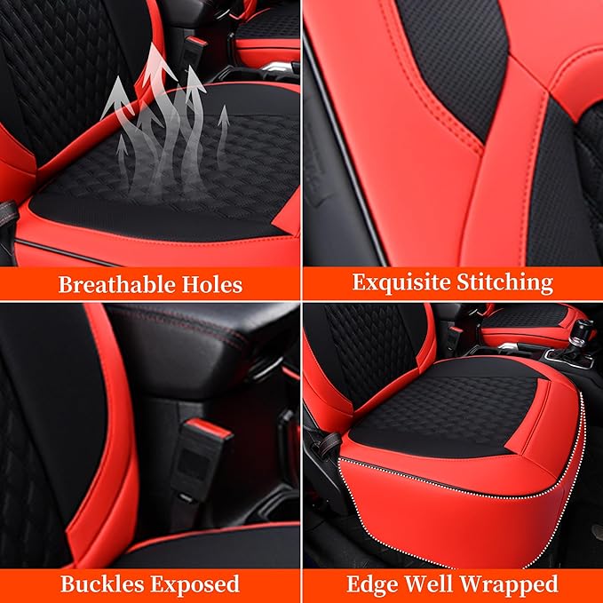 Coverado Seat Covers for Wrangler, Waterproof Leather Car Front Seat Covers, Full Coverage Seat Cushion Covers Protector Custom Fit for Jeep Wrangler JL Seat Covers 2-Door/4-Door 2018-2024 (Red)