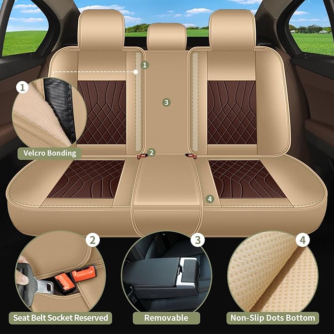 Breathable Car Seat Covers for Subaru Impreza 2025 2024 2023 2022 2021 2020 2019 2018 2017 2016 2015 2014 2013 2012, Perforated Leather Full Set 5 Seats, for Subaru Impreza Accessories (Beige&Brown)