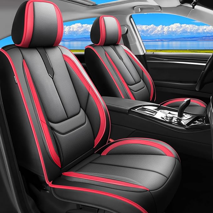 Fit HRV Car Seat Covers for Honda HR-V 2016-2024 2025 2026 - Upgraded Premium Waterproof & Breathable Leather, Airbag Compatible, All-Weather Seat Cushion Protector (Full Set, Black-Red)