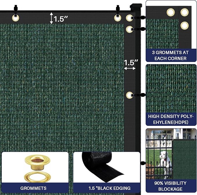 Windscreen4less Privacy Fence Screen Heavy Duty Windscreen Fencing Mesh Fabric Shade Net Cover with Brass Grommtes for Outdoor Wall Garden Yard Pool Deck, 8'x81' Green