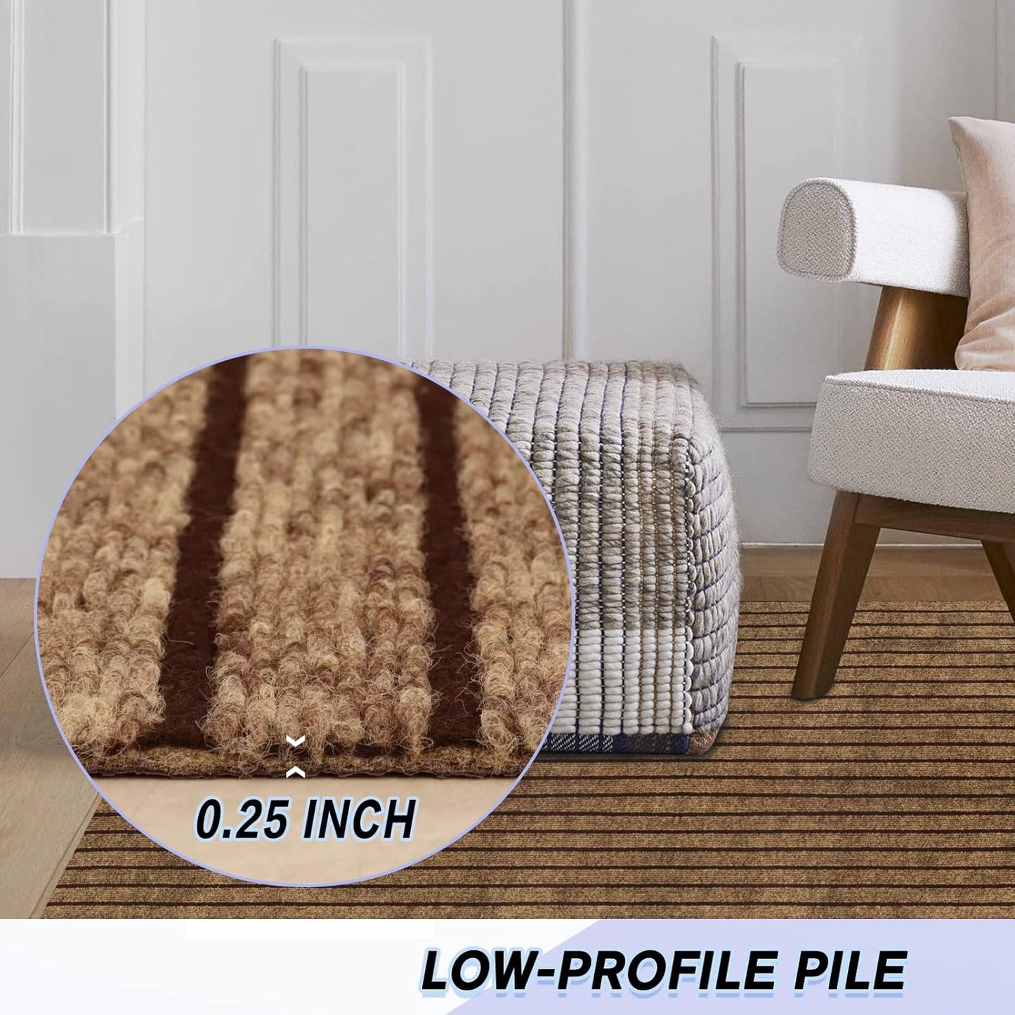 Custom Size Backed Non-Slip Area Rugs Runner, Easy Clean, Waterproof Runner Rugs for Hallway Entryway, Kitchen, Laundry, 2FT x 60FT, Brown Stripe