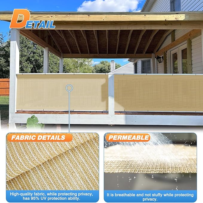 TANG Sun Shade Fabric Roll 8'x4' Shade Cloth for Garden Beige HDPE Mesh Shading Pergola Cover Replacement Canopy, 95% Blockage Sunshades for Outdoor Patio Backyard Plant