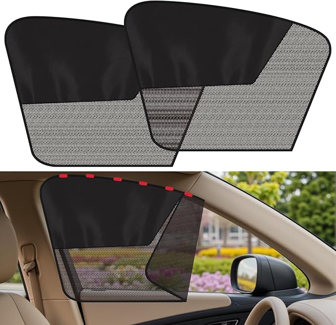 Car Window Shades, 2Pack Magnetic Front Car Window Cover, Half Blackout & Half See-Through Driver Side Window Sun Shade for Eating/Breastfeeding/Taking a Nap/Clothes Changing/Camping