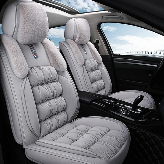 AOOG Fuzzy Car Seat Covers, Heated Bench Back Cushion Protector for Cars SUV Trucks(Front Pair,Grey)