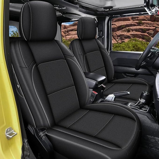 AOMSAZTO Custom Fit Seat Covers for Jeep Wrangler 2-Door 2007 2008 2009 2010 Faux Leather Car Seats Cover Black