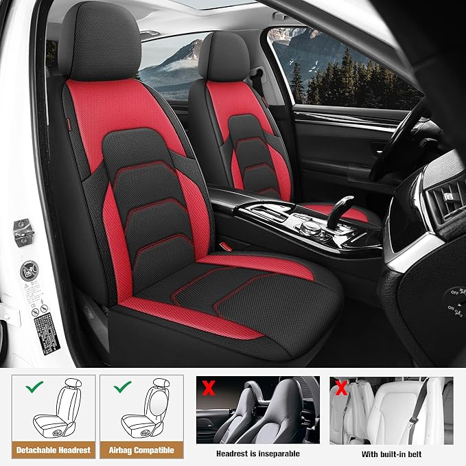 CAROMOP 3D Air Mesh Car Seat Covers 2 Front Seats,Breathable and Durable Seat Covers for Cars,Universal Fit for SUV,Vans,sedans, Trucks, Automotive Interior Covers(Black/Red)