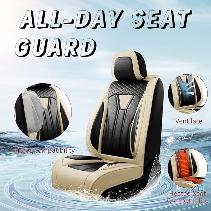 Fit HRV Car Seat Covers Compatible with Honda HRV 2016-2025 2026, Premium Leather Breathable, Wear Resistant, Airbag Compatible, All-Weather Protection & Full Coverage, Full Set Beige&Black
