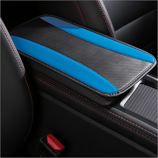 Stylish Car Center Console Cover,PU Leather Car Armrest Cover Prevent Scratches on Center Console,Universal Car Armrest Cushion Car Accessories Interior for Car SUV Truck (Blue)