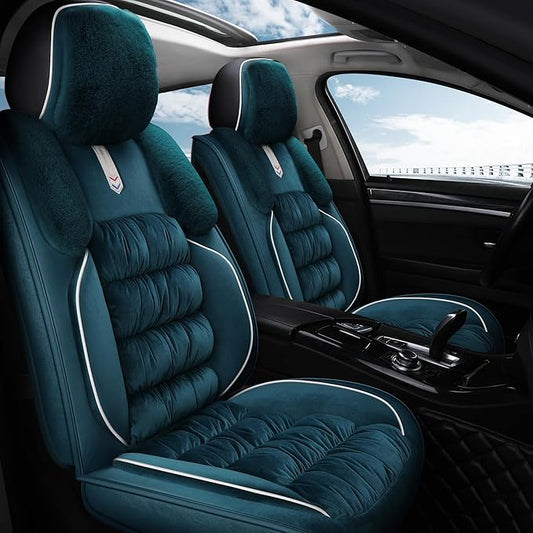 AOOG Fuzzy Car Seat Covers, Heated Bench Back Cushion Protector for Cars SUV Trucks(Front Pair,Black)