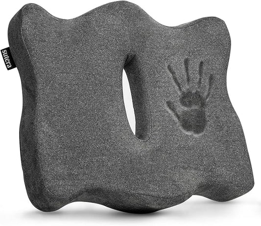 SUTERA Proper Posture Seat Cushion for Office Chair or Car Seat, Superior Memory Foam for Support and Back Pain Relief, Rubber Grips Underneath to Prevent Shifting (17.7x16x4.3 inches)