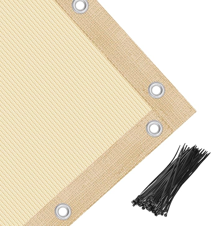 Amagenix 90% Pergola Shade Cover 12' X 14' Sun Shade Cloth with Grommets for Outdoor Garden Patio Porch, Commercial Grade 200 GSM - Cable Zip Ties Included (We Customized) GN108, Wheat